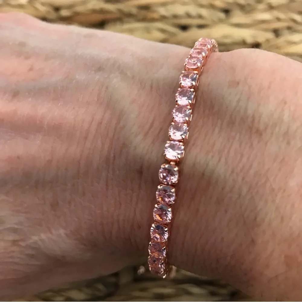 NWOT Barbicore Pink Zircon Rose Gold Tennis Bracelet - Picture 6 of 10